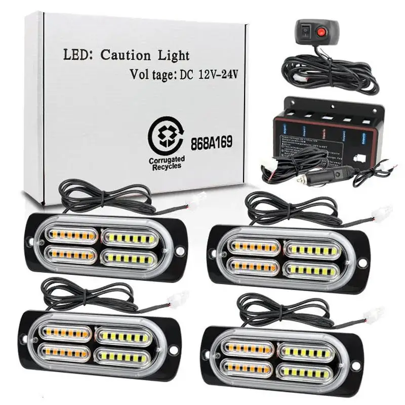 

Wireless Remote Control One to Four Car Grille Flashing Warning Light Strobe Side Light 4 * 24LED High Brightness Grille Light