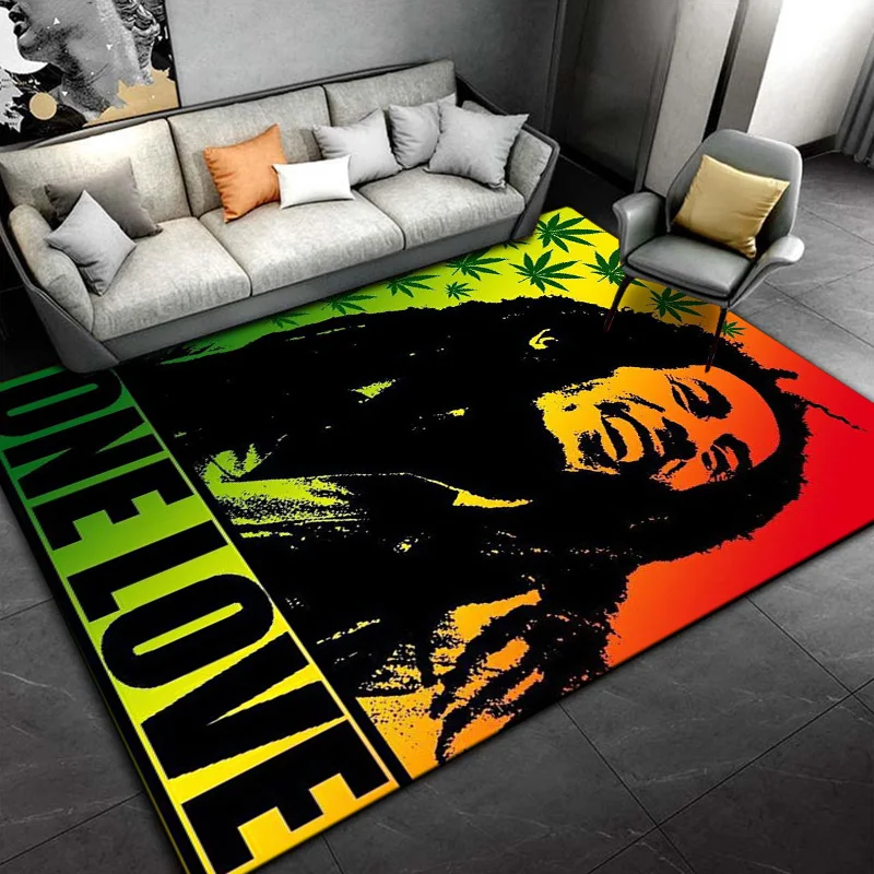 Bob Marley Reggae Music Jamaican Style Maple Leaf Area Rug,Rug Carpet for Living Room Bedroom Decoration Non-slip Floor Mat