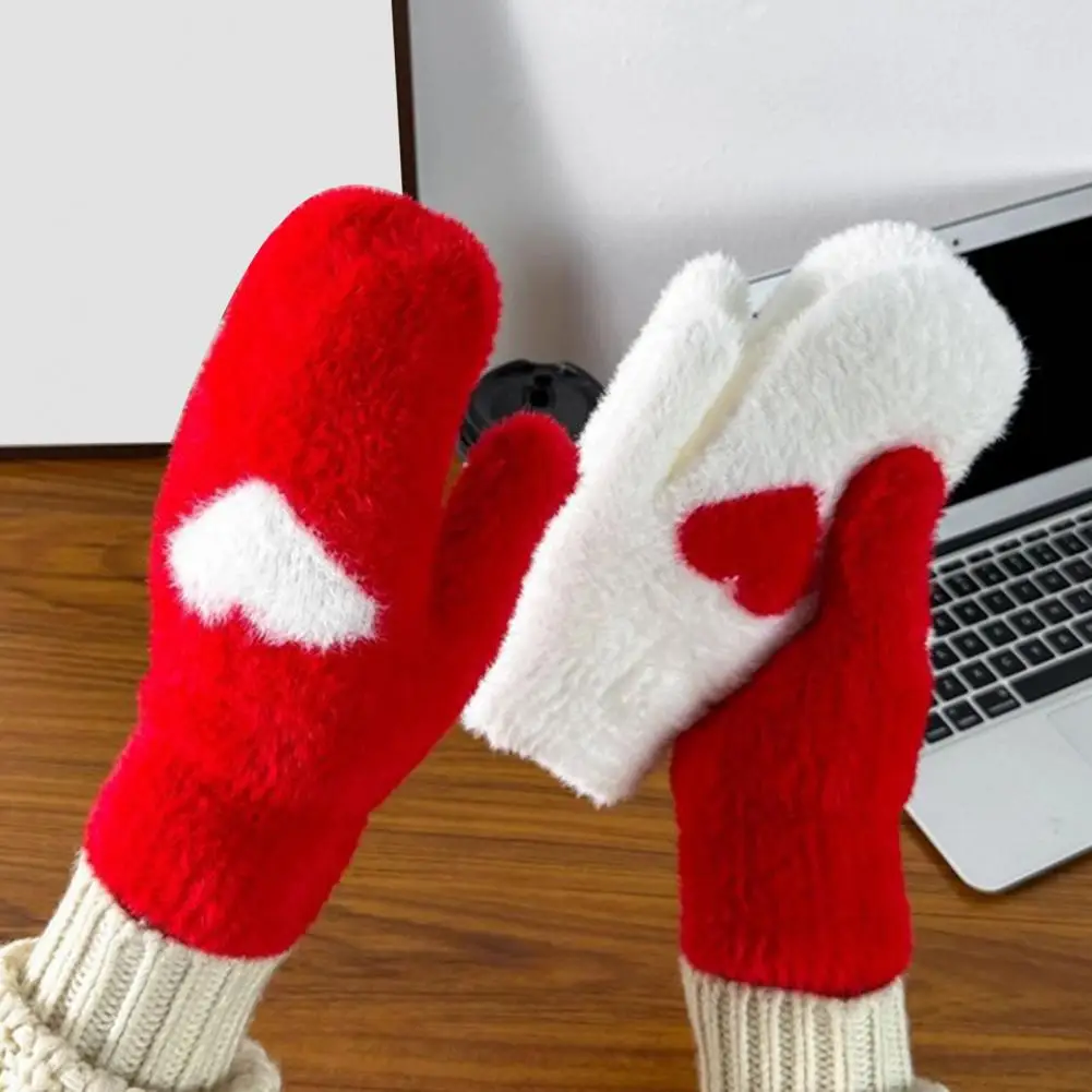 1 Pair Women Gloves Fingerless Red Heart Design Soft Fleece Lined Touchscreen Warm Mittens Valentine Day New Year Accessories