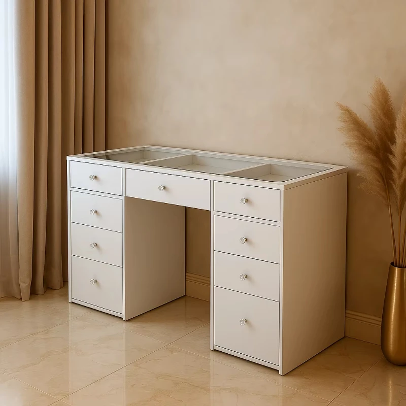 

Modern Girl White Crystal Makeup Dresser Desk Makeup Mirror Light Glass Desktop