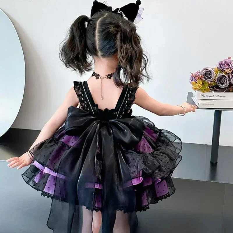 Anime Sanrio Hello Kitty Kuromi Children's Dress CosPlay Academy Style Pleated Skirt Girl Princess Clothes Girl  Birthday Gift