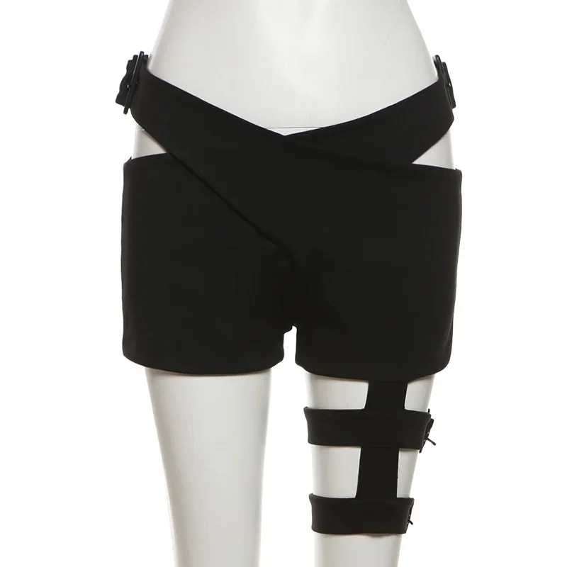 New Fashionable Women Baring Waist High Street All-match Tight Sexy Locomotive Hot Nightclub Cool Elastic Black Shorts