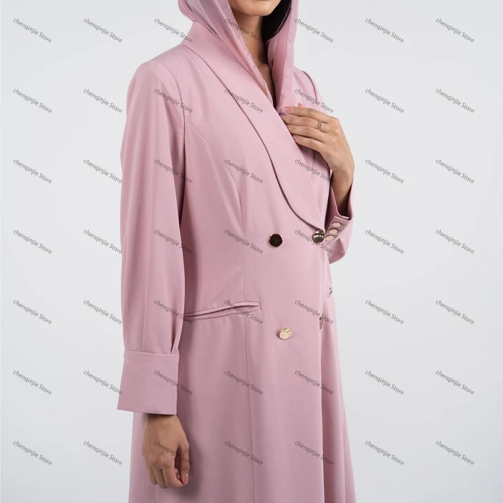 Chaqueta larga de doble botonadura para mujer, chal rosa con solapa, Abayas musulmanas de lujo, ropa elegante a medida, trajes femeninos, 1 pieza, 2024