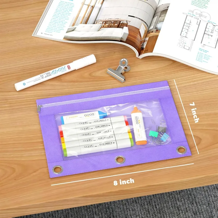 2 pacote bolsa de lápis para 3 anel binderbinder lápis bolsa com zíper 3 anel lápis caso com janela clara grande capacidade lápis b