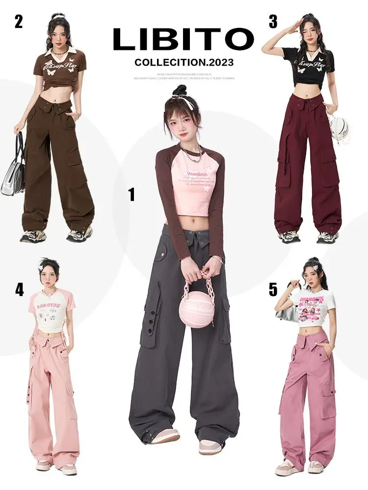 Women Wide Leg High Waisted Pants Leg Black with Pockets Pants 2024 New American Retro Loose Slimming Casual Work Trousers