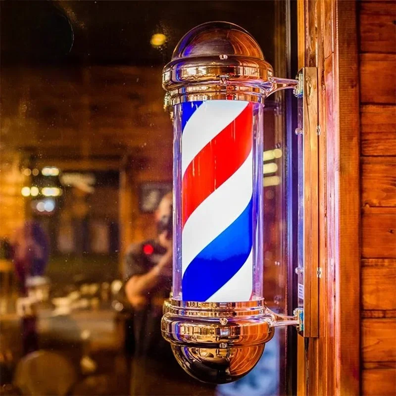 27inch Hair Salon Pole Light Hairdressing LED Sign Wall Mounted Red White Blue Stripes Light Barbershop Rotating Open Sign