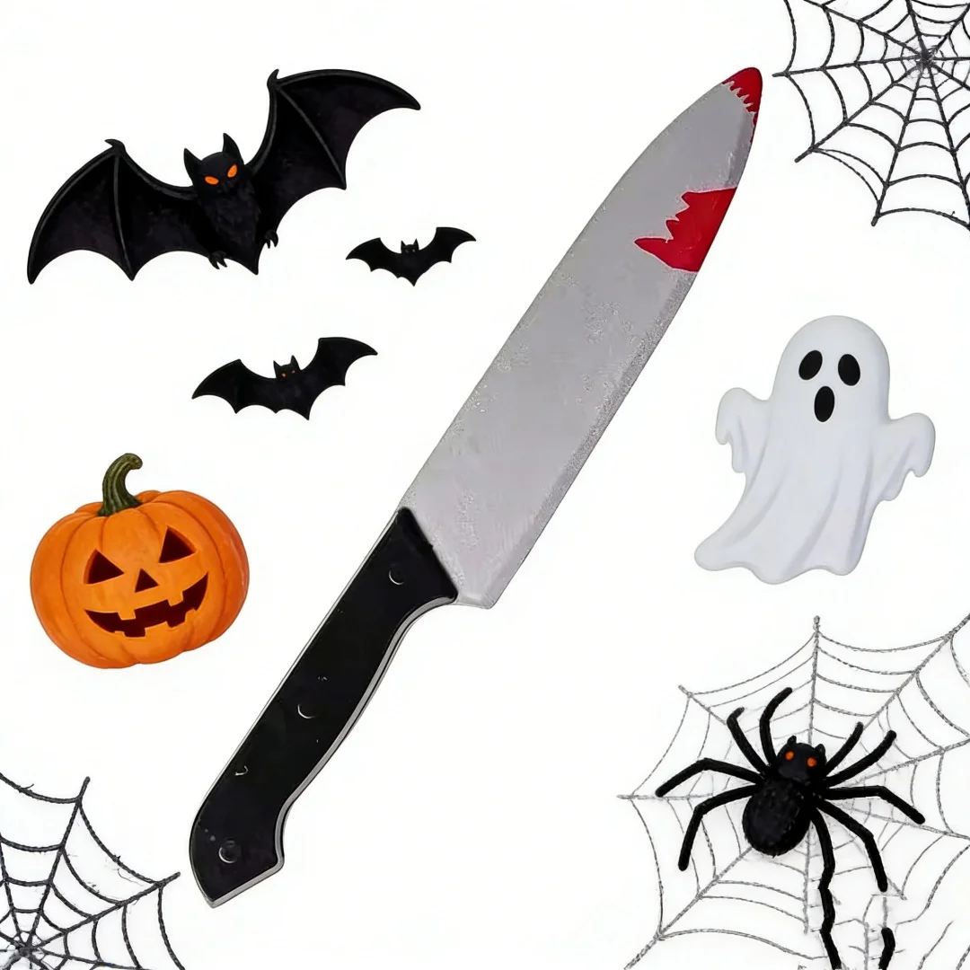 Bloody Knife 30cm Halloween Realistic Plastic Horror Blade Fancy Dress Party Cosplay Killer Props Fake Knife