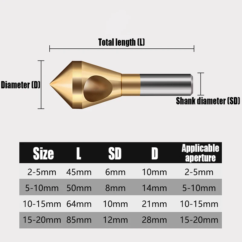 1PCS 2-20mm Titanium-Plated Coated Deburring Chamfering Cutter Countersink Drill Bit 90 Degree Chamfer Drill Deburring/Reaming