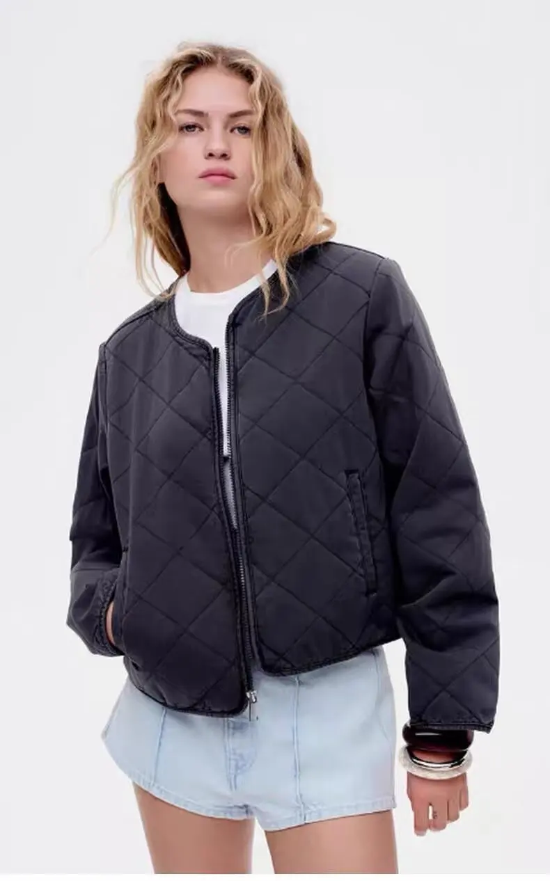 

Casual Cotton Quilted Jaet round Ne Long Sve Women's Faion Outerwear New Arrival Autumn Season Zipper Closure ...