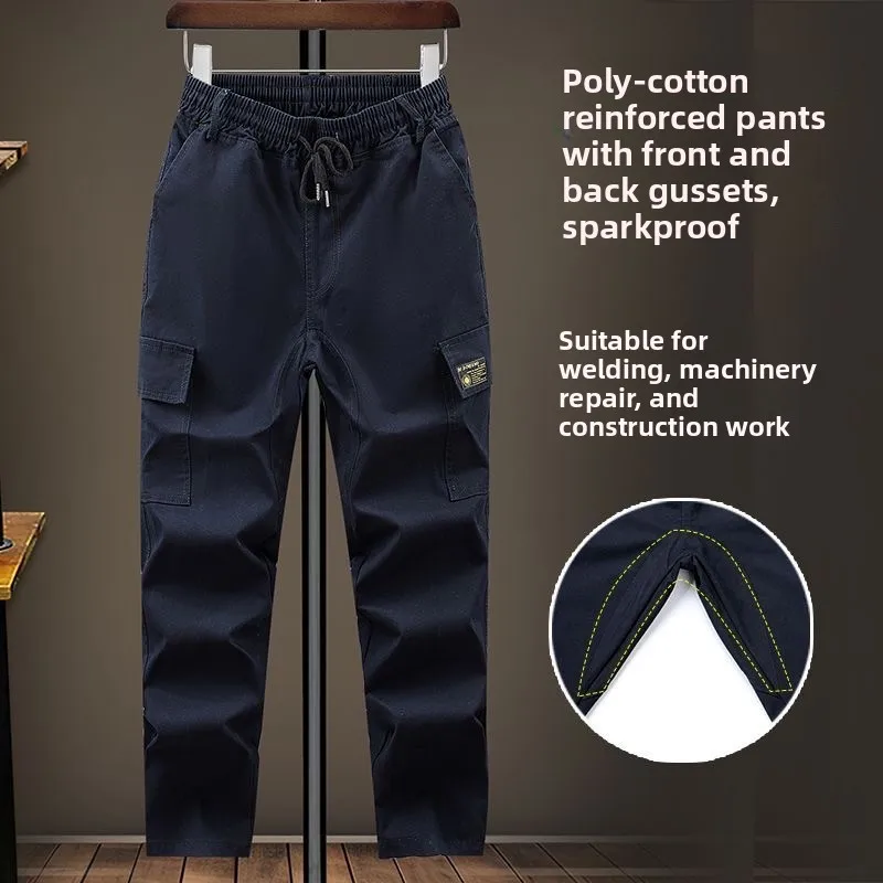 Pantaloni da Lavoro in Tela per Saldatura e Riparazione Auto, Resistenti all'Usura e allo Sporco, con Pannello Extra per Protezione del Lavoro