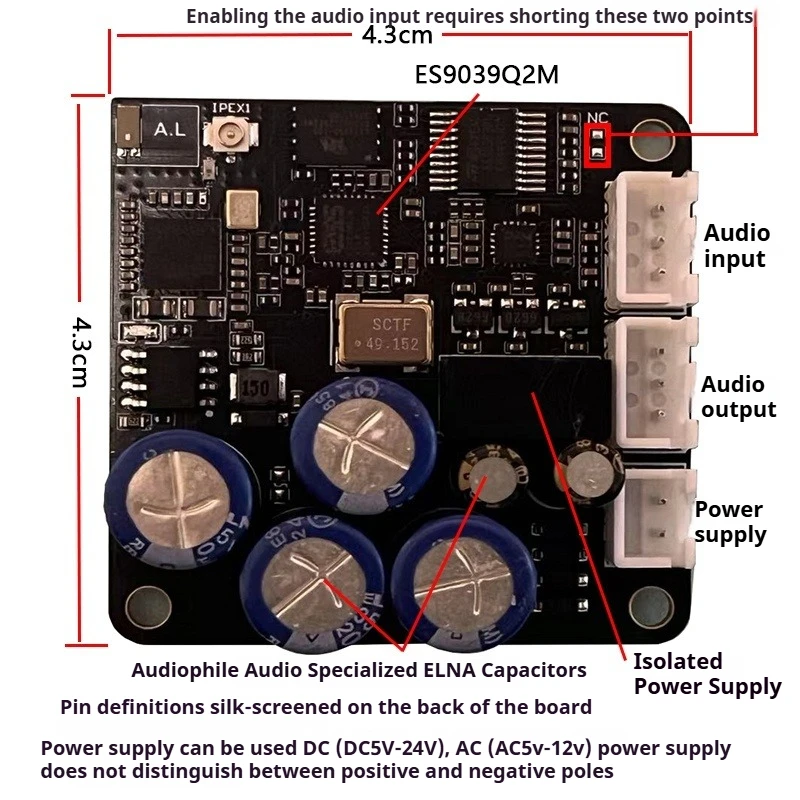 QCC5125 Lossless Bluetooth LDAC ES9039 DAC Decoding HIFI Serial Port Control of Volume