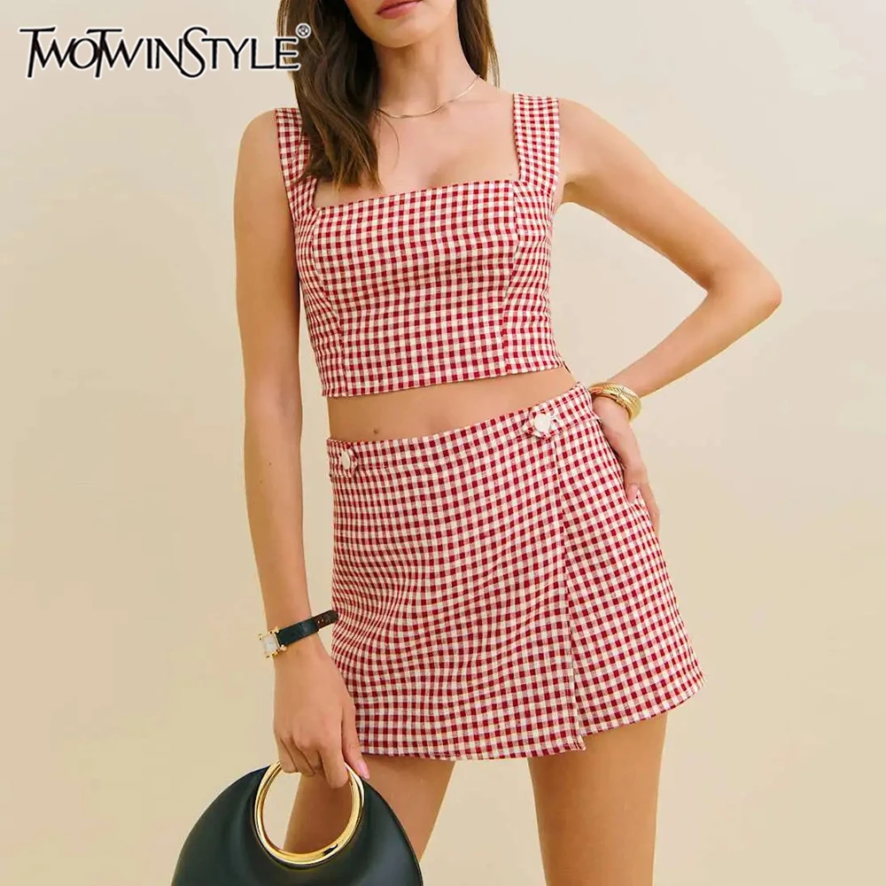 

TWOTWINSTYLE хитовый цветной комплект из двух предметов для женщин, топ без рукавов с квадратным вырезом, юбка с высокой талией, комплекты женской моды
