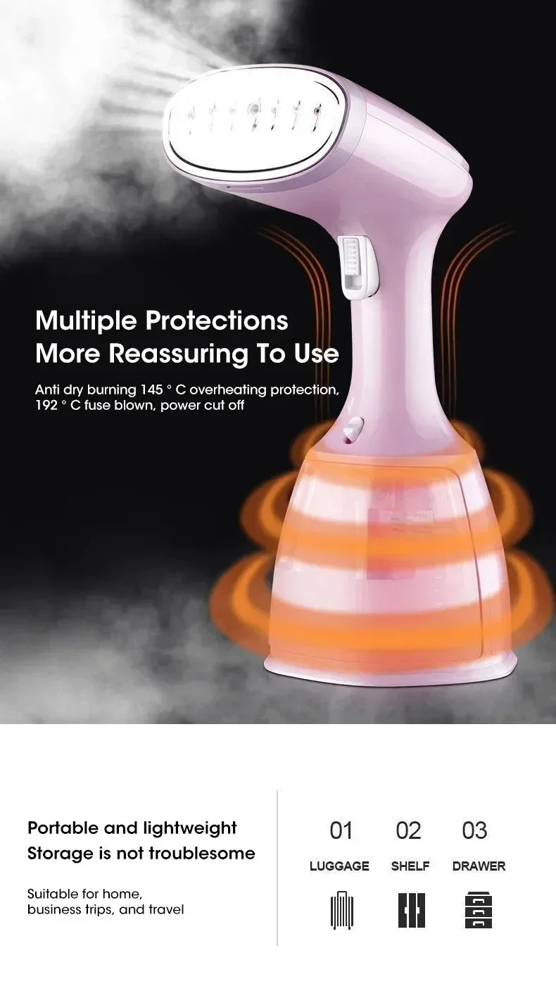 1500W Handgehaltener Dampfglätter, tragbar, schnelle Aufheizung, 280ml, elektrisches vertikales Haushaltsdampfbügeleisen für Kleidung. – Detail 3