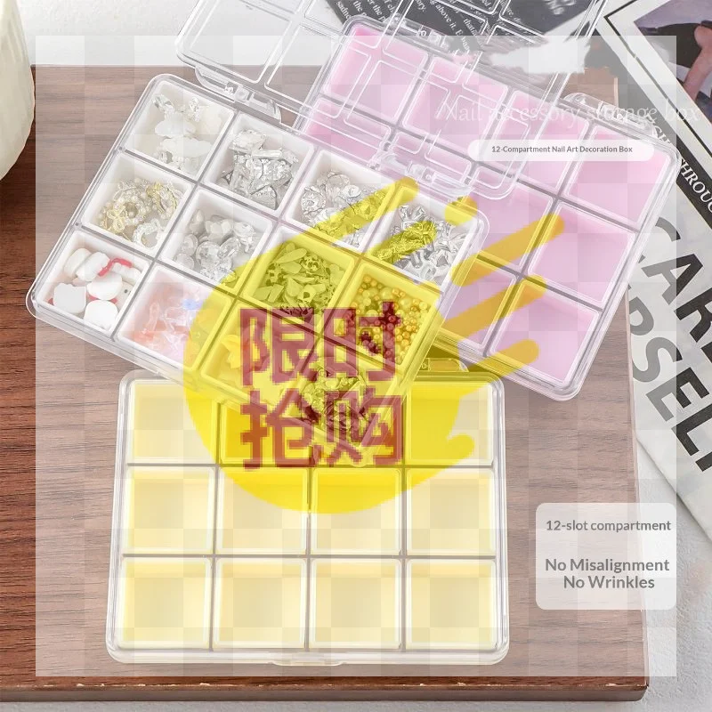 1Pcs Candy Colors Plastic Nail Art Decor Storage Case Transparent 6/12 Grids Nail Art Storage Box Compartment Jewelry Organizer