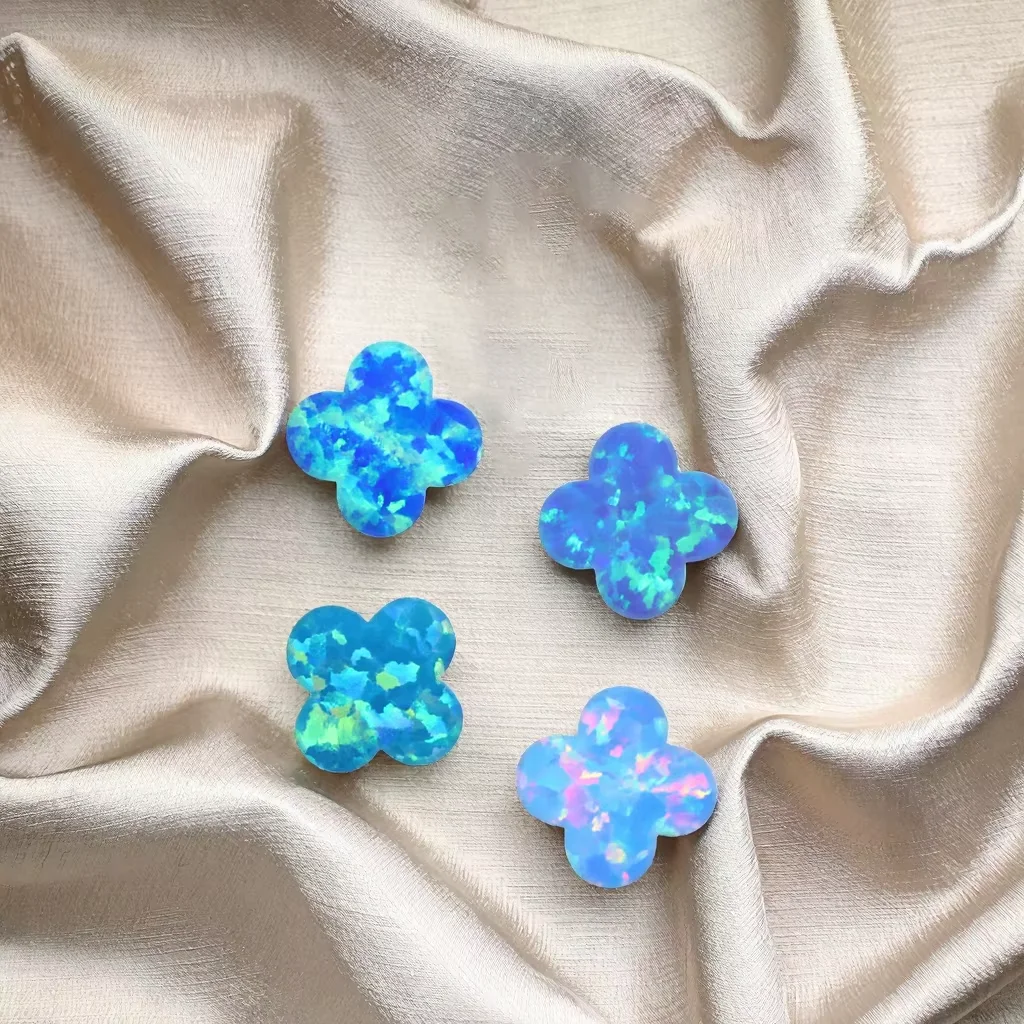 

50pcs Lab Created Opal Beads for Jewelry Making Four Leaf Clover Blue Beads for Crafting Inlaying