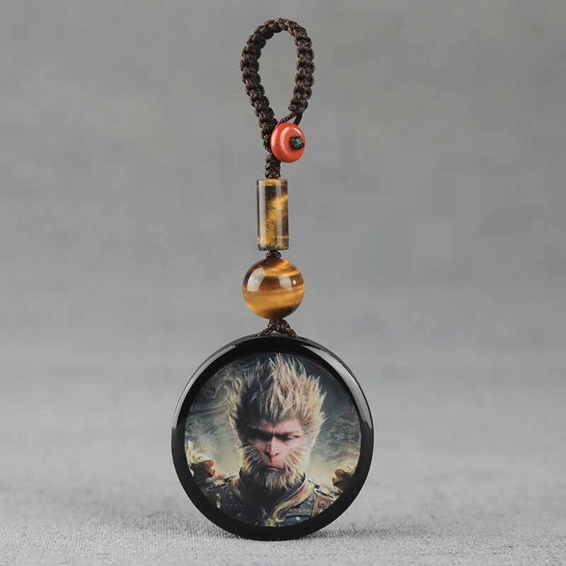 Black Myth Wukong Game Peripheral Keychain Sandalwood Resin Made Double-Sided High-End Pendant Cultural Creative Gift Send Boy