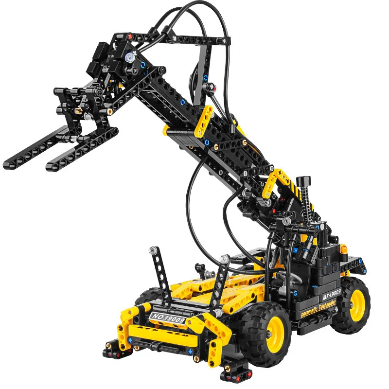 MOULD KING 19009 Pneumatic Telescopic Forklift, 803Pcs Technical Building Blocks, Engineering Vehicle DIY Assembly Toy Gift
