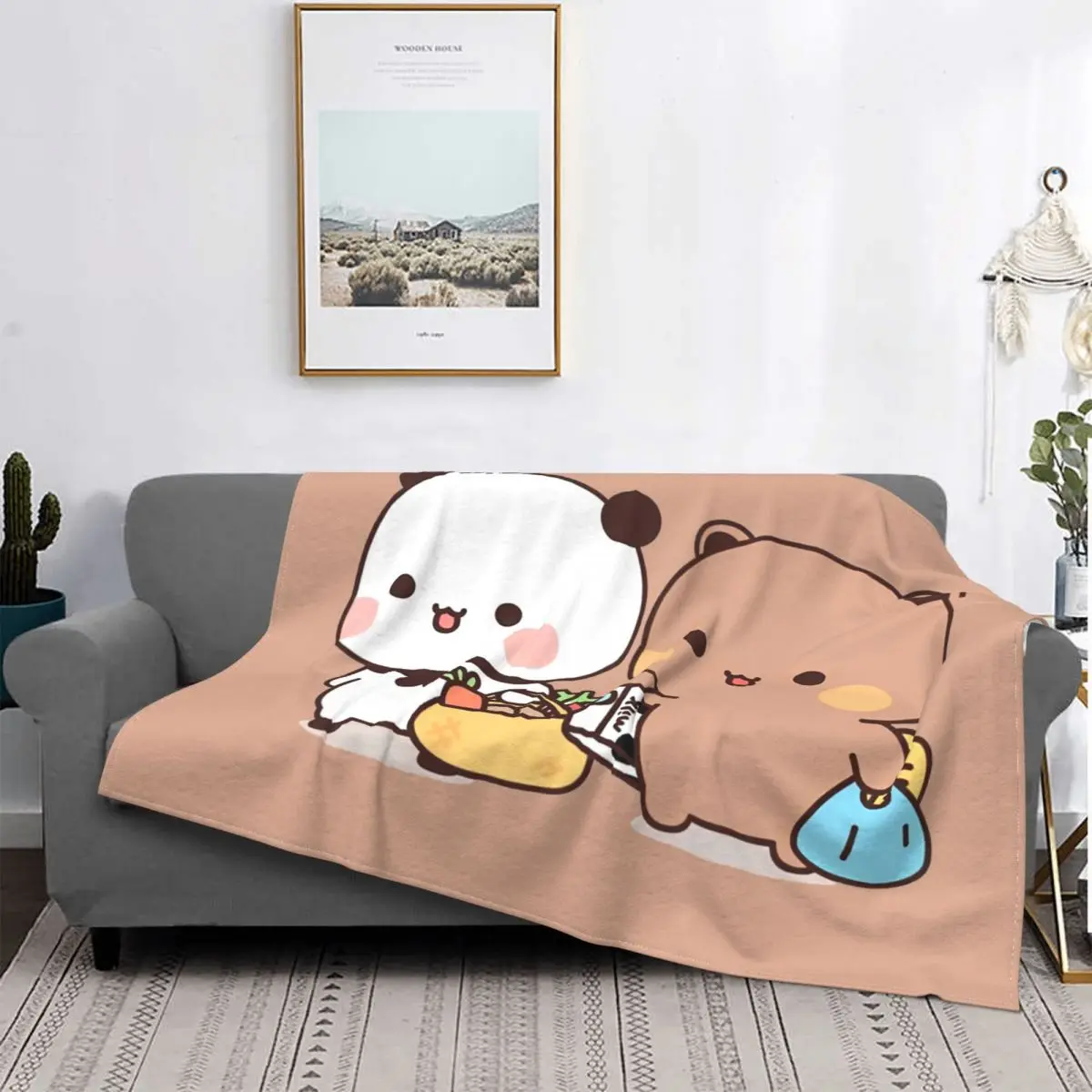 Cute Bubu And Dudu Go To Grocery Together Blankets Coral Fleece Plush Winter Multifunction Throw Blanket for Sofa Bedding Throws