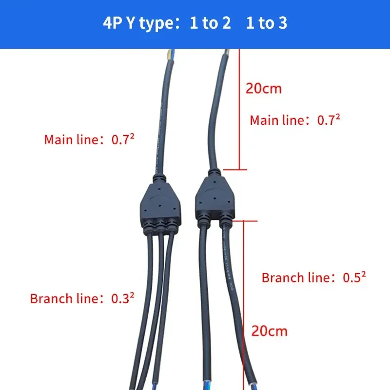 IP67 Y-type Waterproof Connector Cable 2Pin 3Pin 4 Pin Connectors Plug Outdoor Lamp Male and Female Electrical Wire Splitter