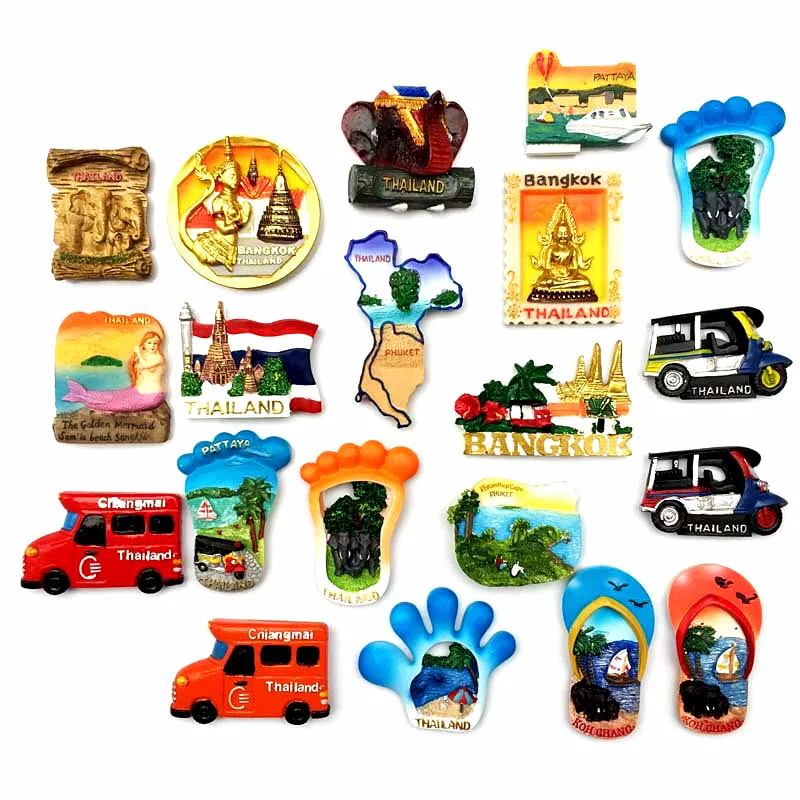 

Thailand Tourist Fridge Magnets Souvenir Chiang Mai Bangkok Phuket Tuk Tuk Car Resin Magnetic Magnets for Refrigerator Decor