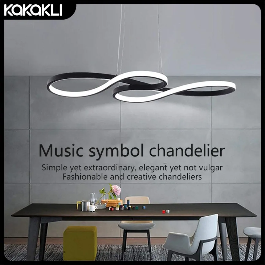 Minimalist LED Chandelier Modern Note Design Remote-controlled Dimming for Living Room Dining Room Interior Decoration Lighting