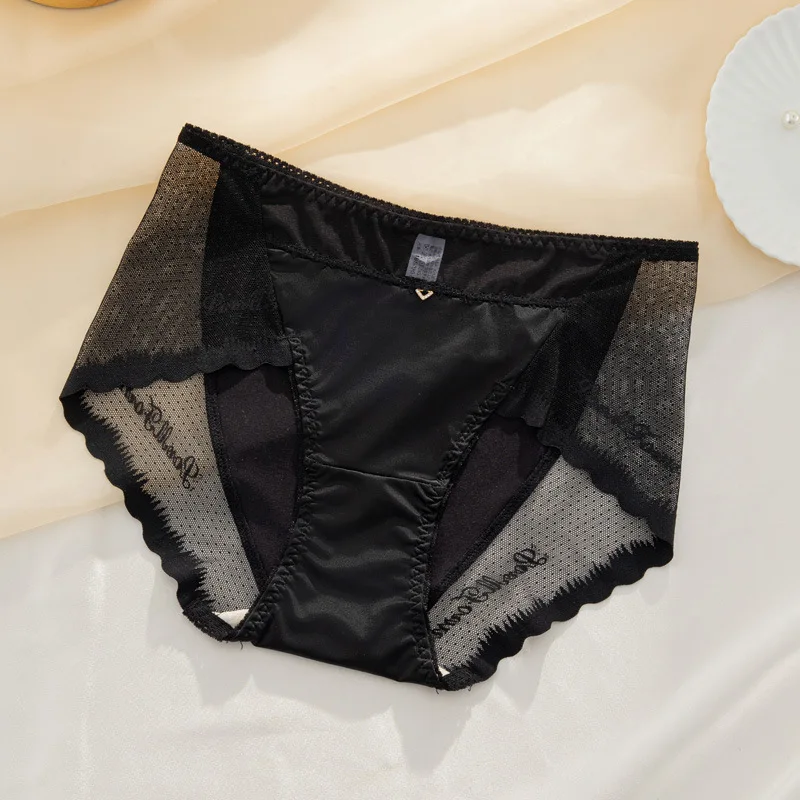 Calcinhas de renda para mulheres, seda 100% real, lingerie sexy, cuecas femininas confortáveis, cuecas aconchegantes, roupa íntima vírula, 3 peças por conjunto, 2024