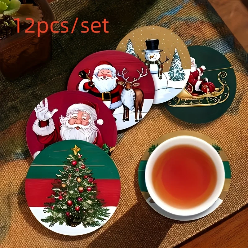 Christmas Snowman Wooden Coasters Holiday Themed Kitchen Accessories Coffee Shops Offices Kitchens Restaurants Birthday Gifts