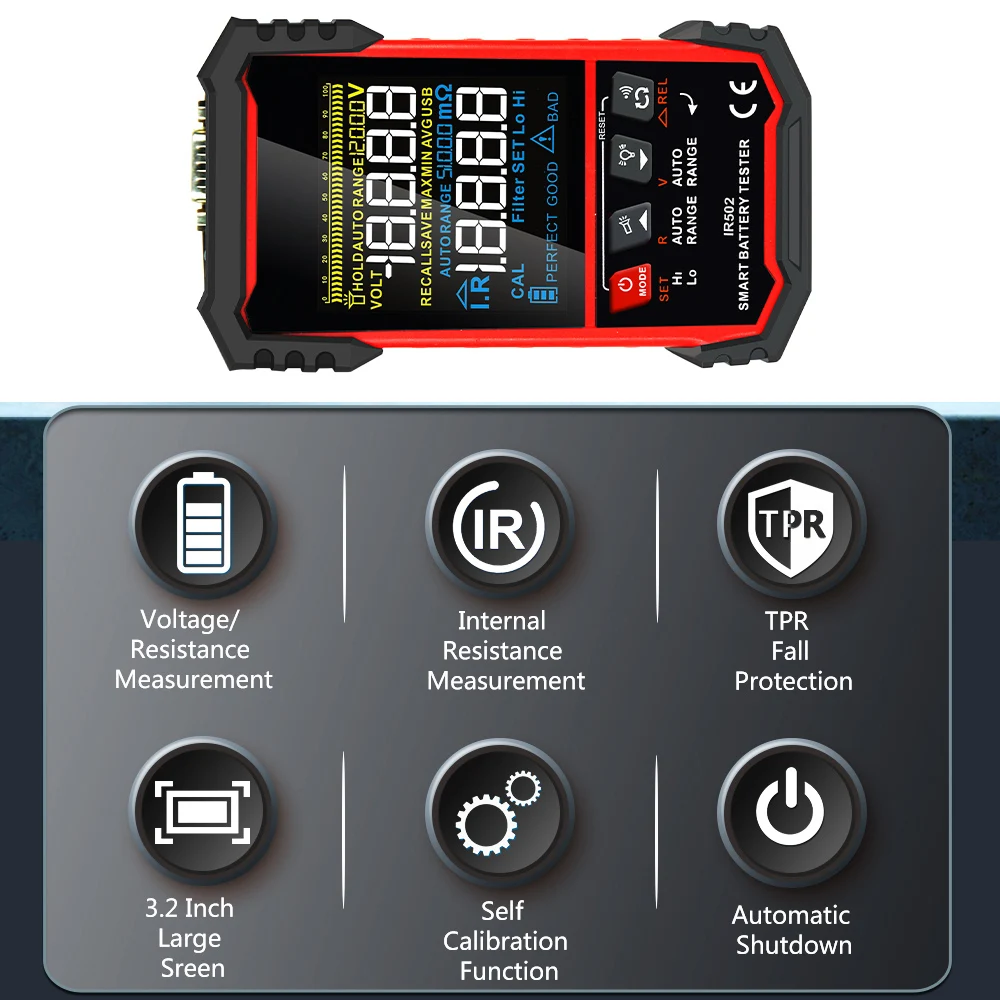 IR500 IR502 Battery Tester Internal Resistance Voltage Current Test 3.2 Inch Color Screen Auto Diagnostic Tools