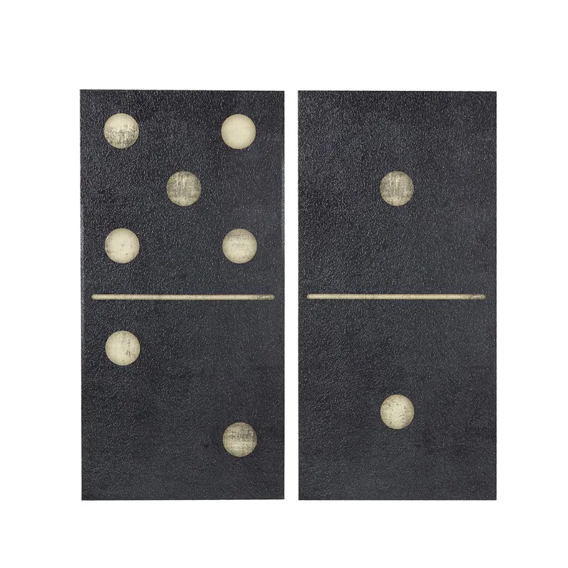 Canvas wall art deco set with dark black domino print with ivory D-ring hooks for vertical hanging