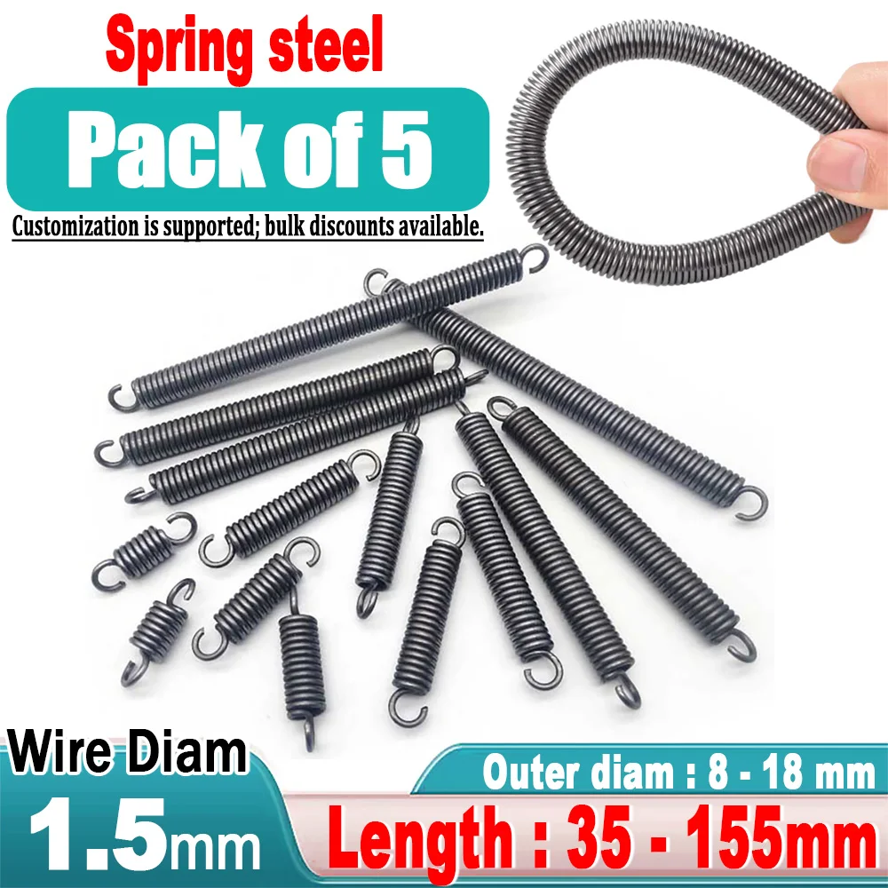 Wire Diameter 1.5mm Spring steel Open Hook Tension Spring  with O hook extension spring Outer Diameter 8-18mm Extension Spring
