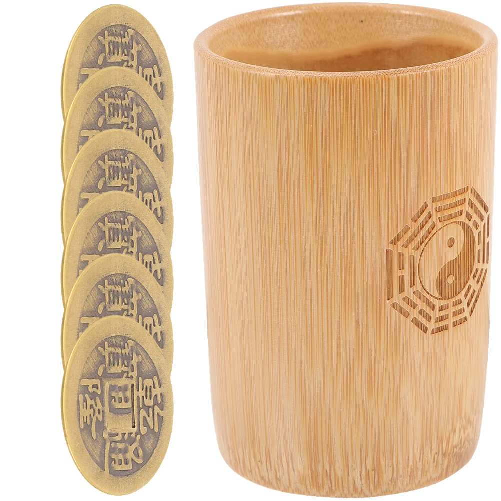 Ching Divination Bamboo Tube Retro Decor Prop Decorate Copper Coin for Decoration