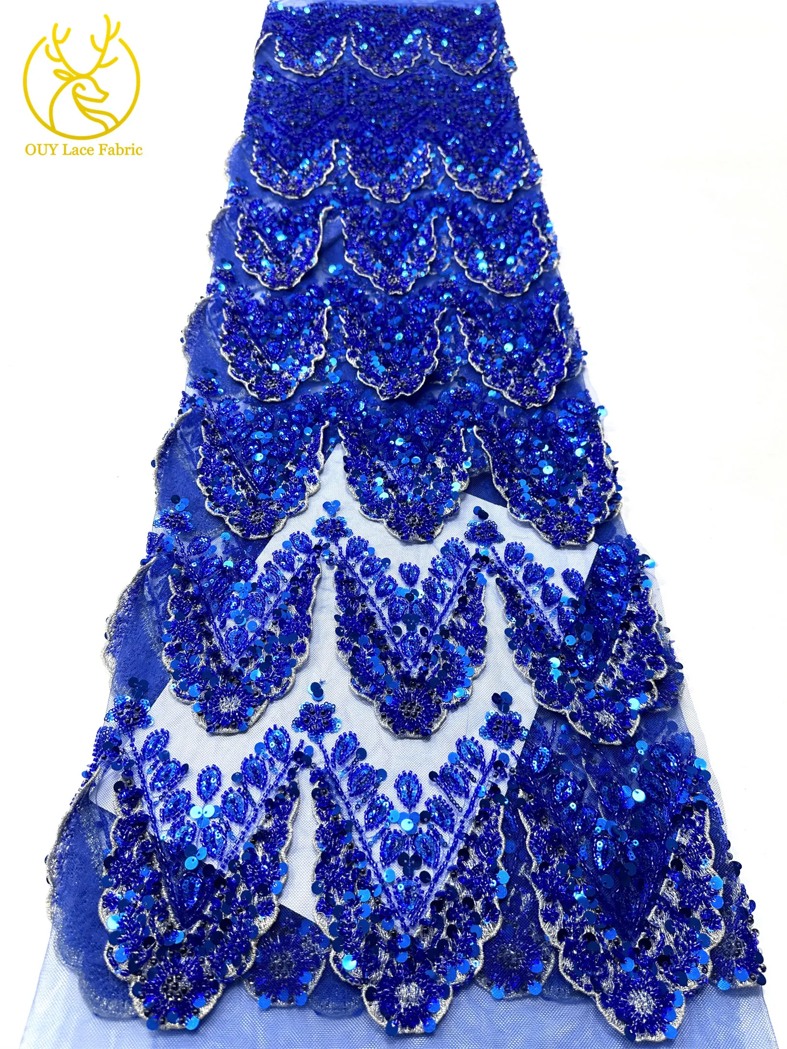 Hochwertiger luxuriöser französischer 3D-handbestickter Perlen-Spitzenstoff, 5 Yards, afrikanischer nigerianischer Pailletten-Spitzenstoff für Braut- und Partykleider – Detail 25