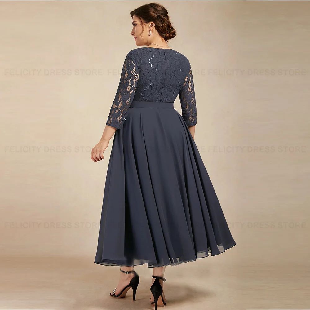 Elegant Plus Size Mother of the Bride Dresses 2023 A-line Scoop Chiffon Lace Wedding Party Dresses Sequins Robes Invitée Mariage