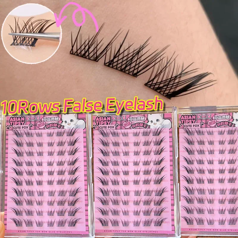 Clusters autoadesivos raposa cílios postiços sem necessidade de cola reutilizáveis diy cílios individuais naturais grossos fofos mangá cílios