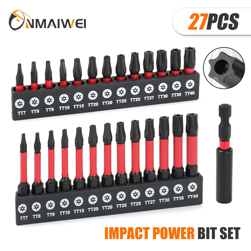 

27pcs Security Torx Screwdriver Bit Set TT7-TT40 25/50mm Magnetic Torx Head Insert Bits with Impact Magnetic Bit Holder