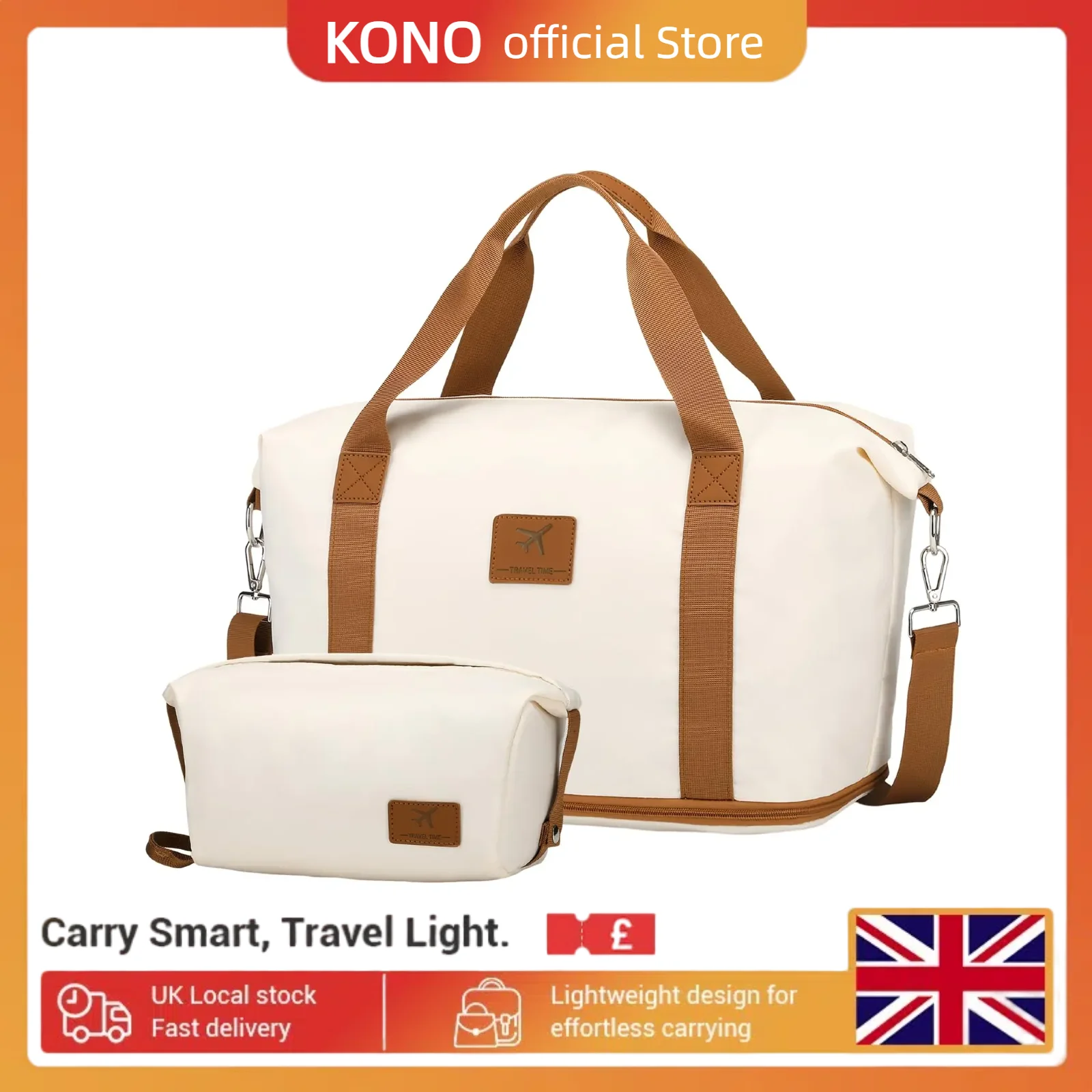 British Traveller Womens Large Expandable Weekender Overnight Duffel Bag with Toiletry Bag