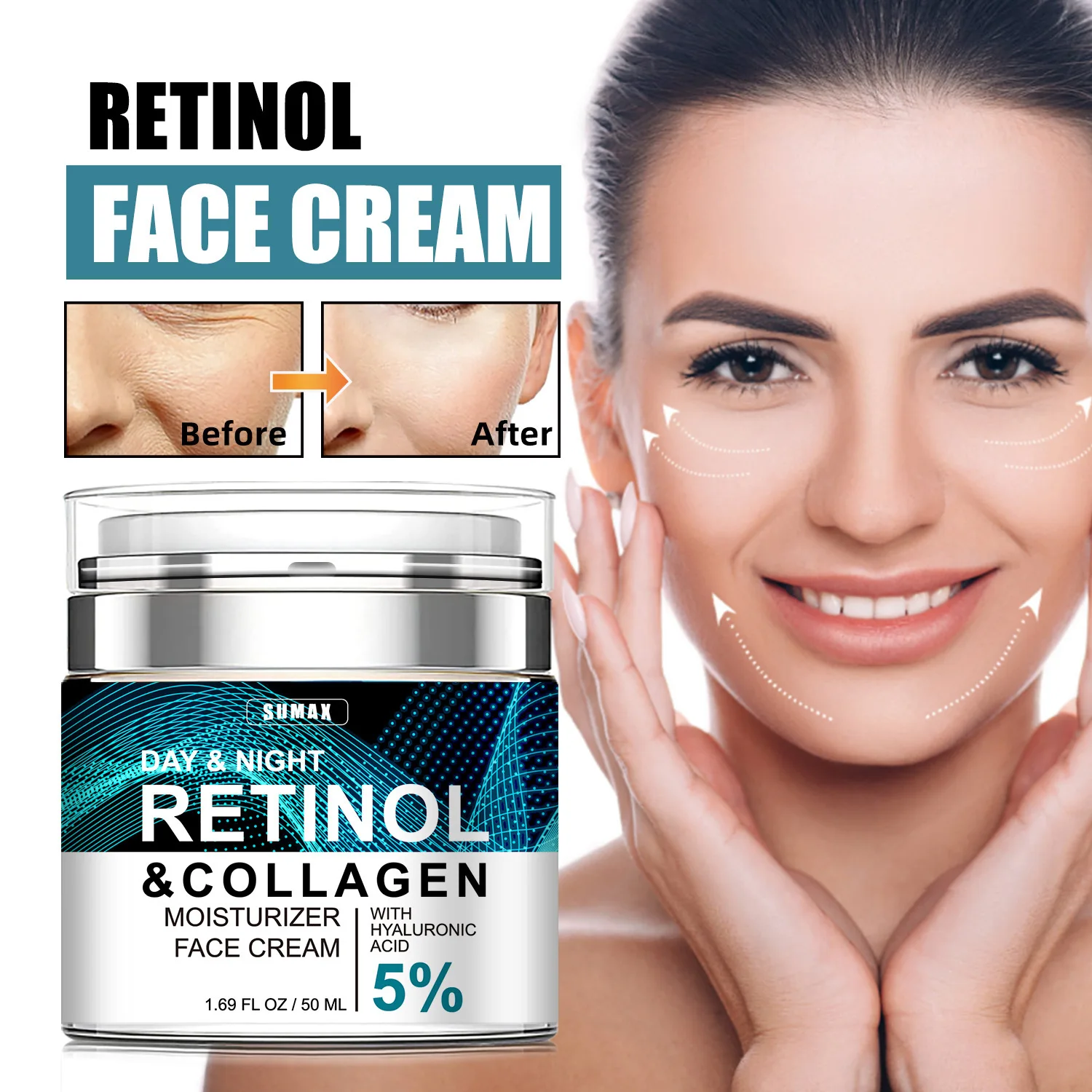 

Day & Night Retinol &collagen Moisturizer Face Cream with Hyaluronic Acid Press Cream 50ml Whitening and Anti-aging