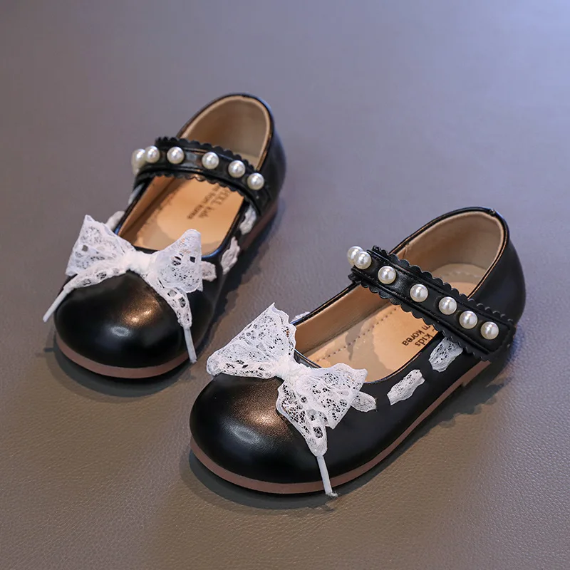

6 Year Princess Flat Children's Shoes for Girl Black Mary Jane Loafers Sneakers Kids Party Shoes Fashion Beaded Bow Leather Shoe