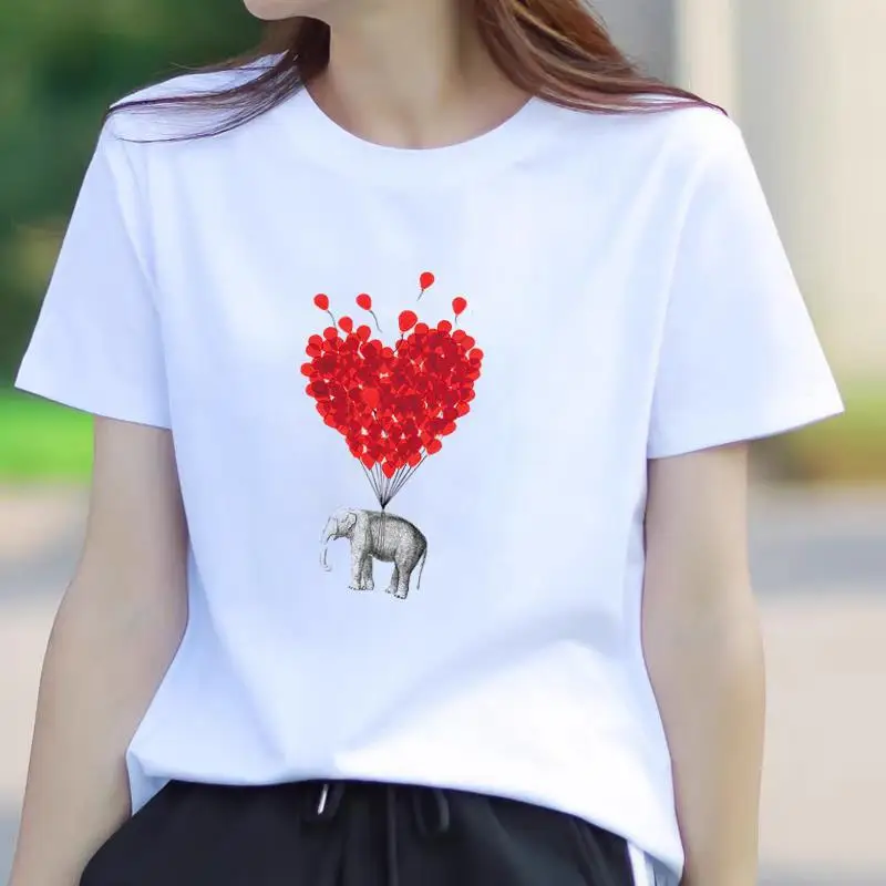 Modal Fabric Flower Love Thin Female Print Summer Burst Short Sleeve T-shirt Women Clothes  Aesthetic  Graphic T Shirts