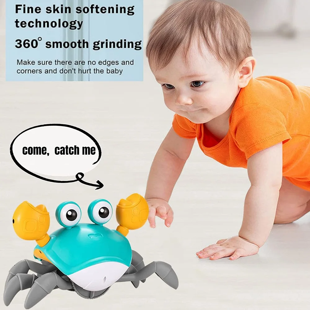 Baby Crawling Crab Toy Induction Escape Crab Rechargeable Electric Crab Run Away with Music Led Light Up Toddler Gift