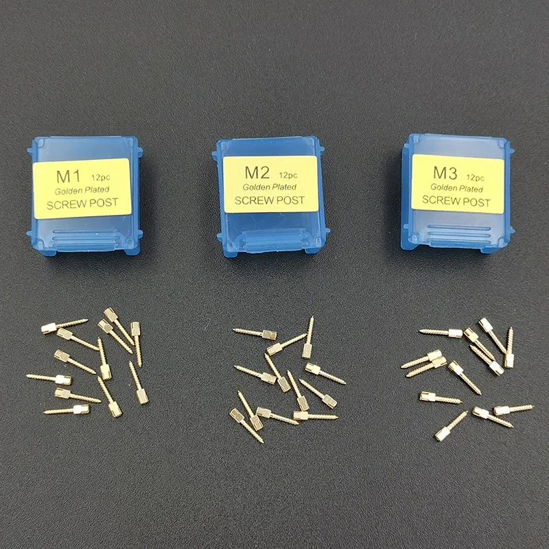 12pcs Stainless Steel Dental Gold Plated Screw Post S1 S2 S3 L1 L2 Dental Screw Posts M1 M2 M3 Dentist Materials Dental Supplies