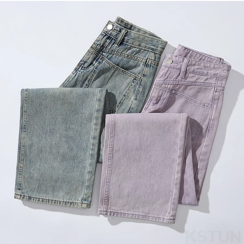 KSTUN 2025 Dames Multi-Color Rechte Jeans Casual Wijde Pijpen Denim Broek Comfort Dagelijkse slijtage Nieuwe collectie ​   Broek met hoge taille