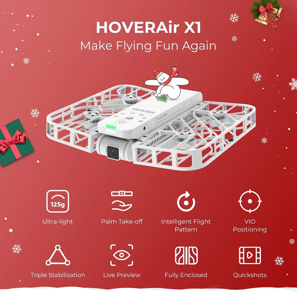 1050mAh Battery HOVERAir X1 Pocket-Sized Self-Flying Camera Mini Drone Selfie Action Camera Hover Air X1 As  Christmas Present