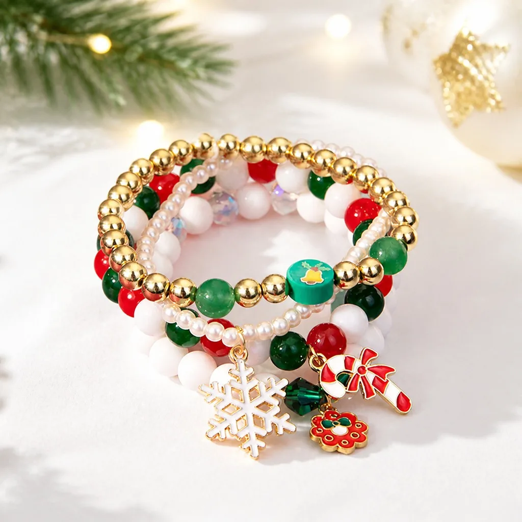 Unisex Bracelet Stackable Holiday Jewelry Christmas Charm Bracelet Elastic Polymer Clay Bracelet For Relatives Outfit Matching