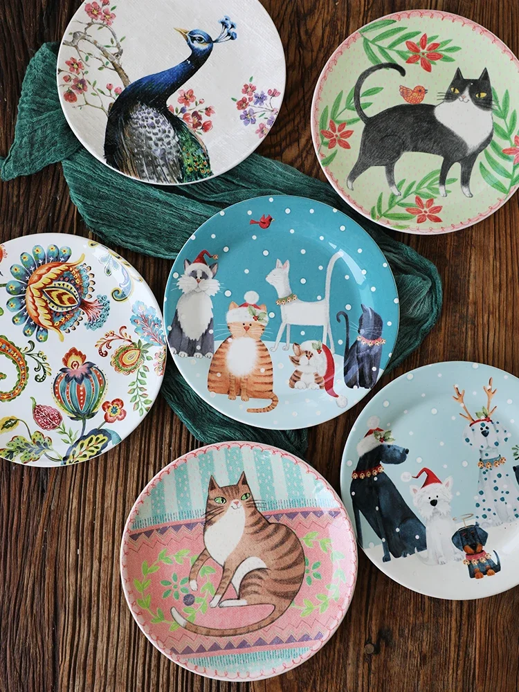 

American country ceramic tableware Small fresh plate Creative pet personalized dish Western steak plate Breakfast plate