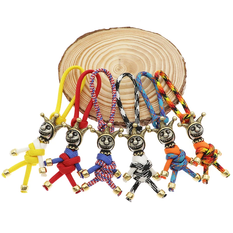 Colorful Paracord Clown Knife Beads DIY Pendant Brass Key Chain Paracord Lanyards Charms