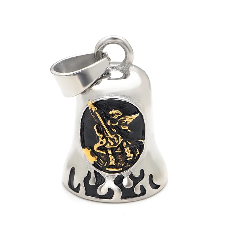 Punk 316L Stainless Steel Archangel Motorcycle Necklace For Men Vintage St Michael Angel Bell Pendant Belief Amulet Jewelry Gift
