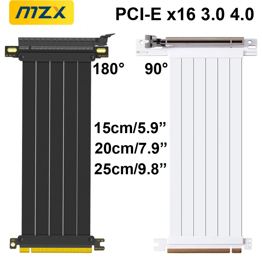 MZX PCIE 4.0 3.0 16X Riser Cable 90/180 Degree Mount Video Graphics Card Extension PCI Flexible GPU Cord ITX Computer Connector