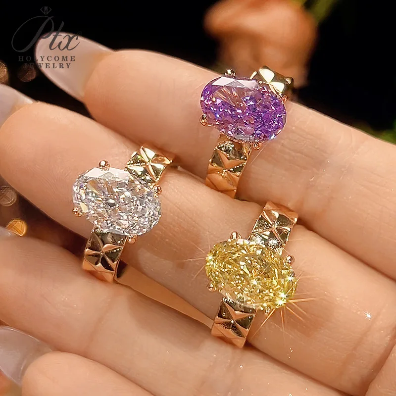 Fine Jewelry Rings for Women Oval Cut Yellow Cubic Zirconia Luxury Wedding Engagement Wholesale Prices Sparkling Party Gift