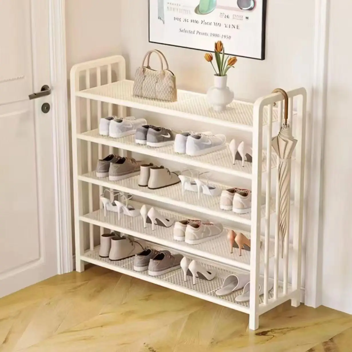 elegant-iron-art-shoe-rack-multi-layer-storage-organizer-dustproof-doorway-shelf-indoor-space-utilization-shoe-cabinet